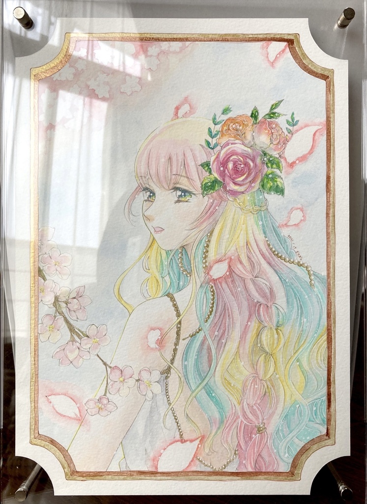 イラスト 手描き A4額装 【春のアリア】