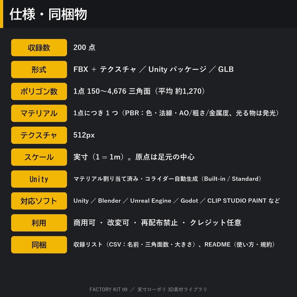 【3D素材】工場キット09 動力・設備 200点|ボイラー・変圧器・発電機・冷却塔・配管・ダクト【FBX・Unity・GLB / PBR】