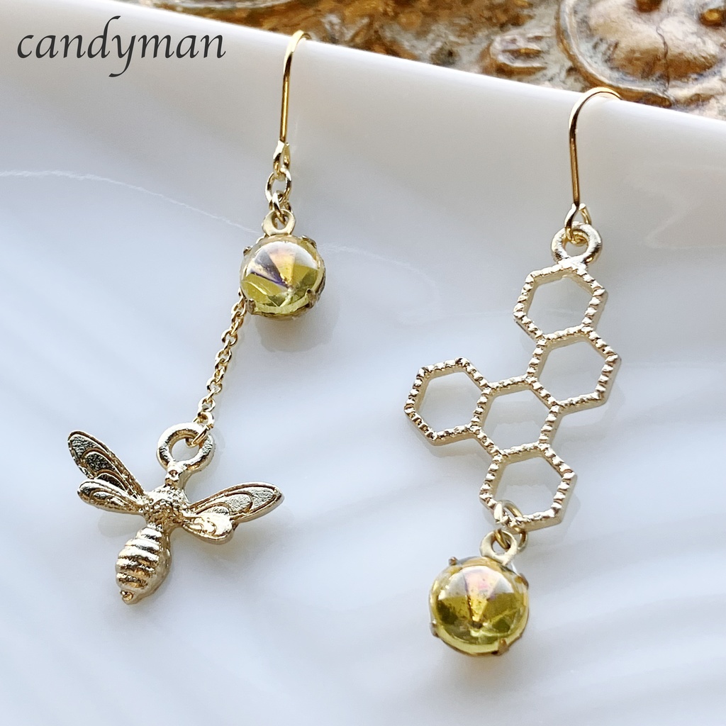 【送料込み】黄色いアシンメトリーなミツバチピアス*ヴィンテージ