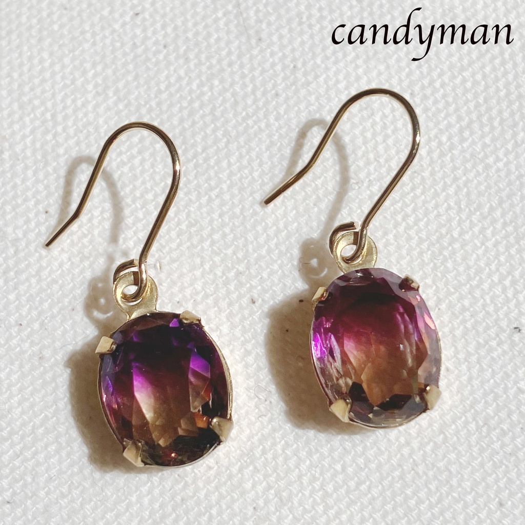 チャイナガラスの紫の1粒ピアス