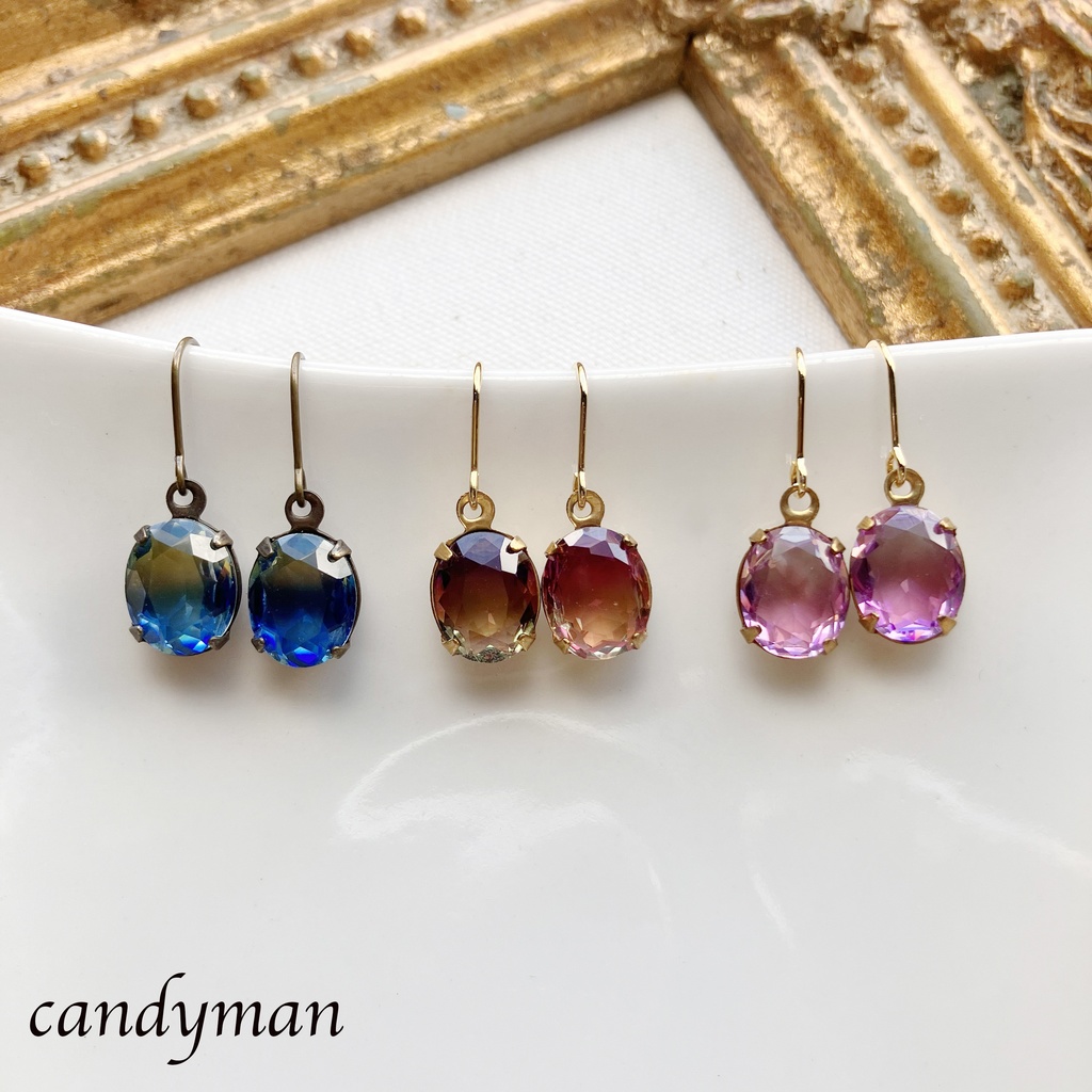 チャイナガラスの紫の1粒ピアス