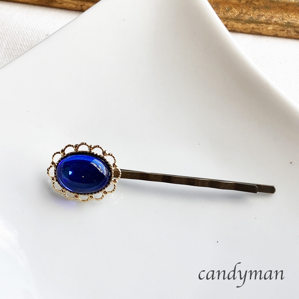 【送料込み】ヴィンテージ青いサファイアお花のヘアピン