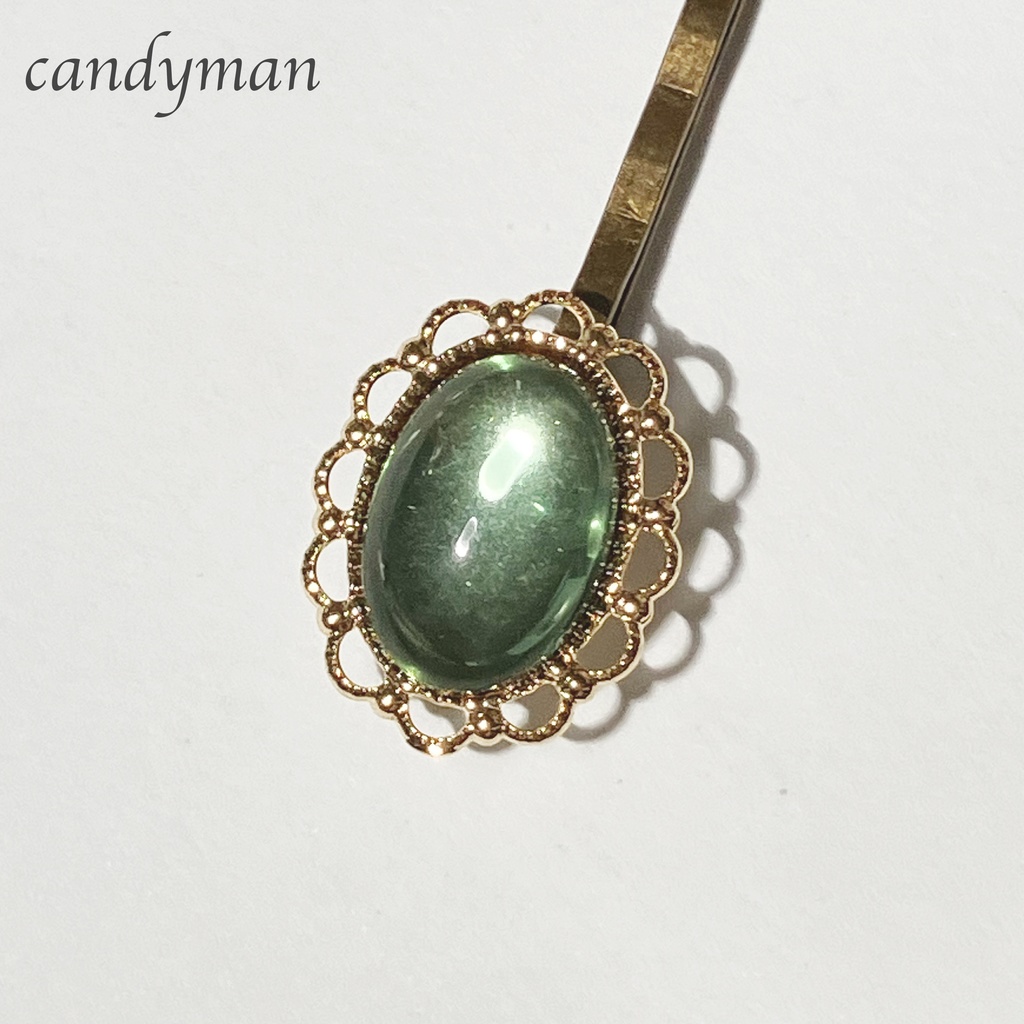 【送料込み】ヴィンテージ緑のトルマリンお花のヘアピン