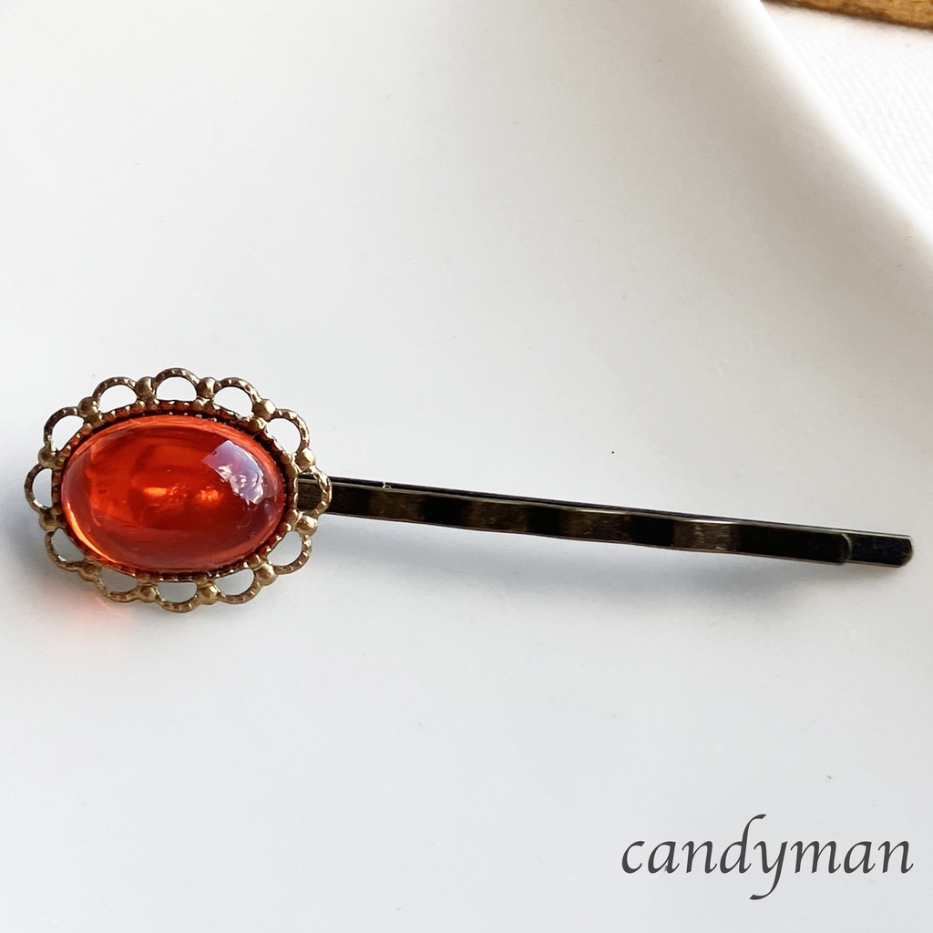 **再販**【送料込み】ヴィンテージオレンジのヒヤシンスお花のヘアピン