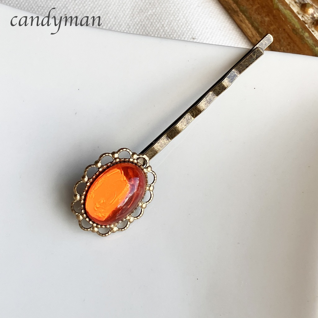 **再販**【送料込み】ヴィンテージオレンジのヒヤシンスお花のヘアピン