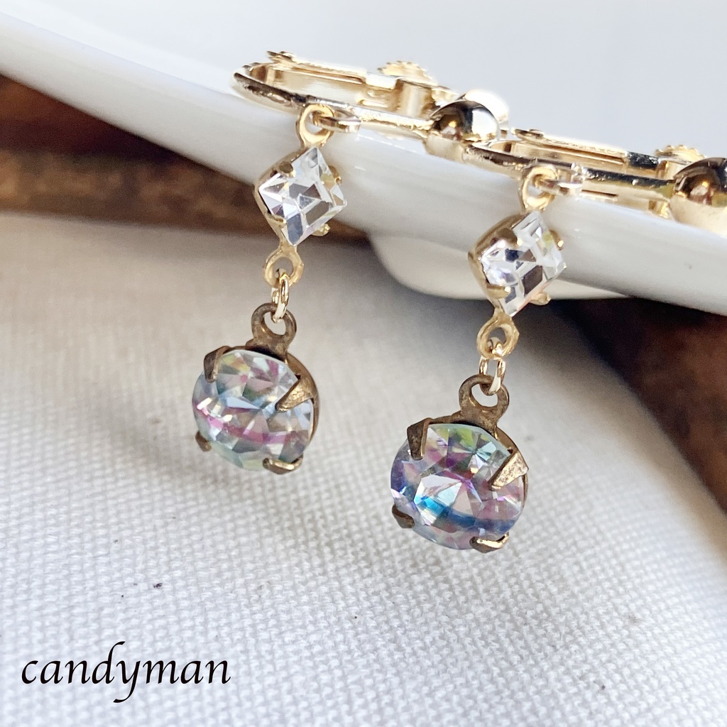 【送料込み】アイリス・クリスタル2粒ピアス ジャーマンヴィンテージ