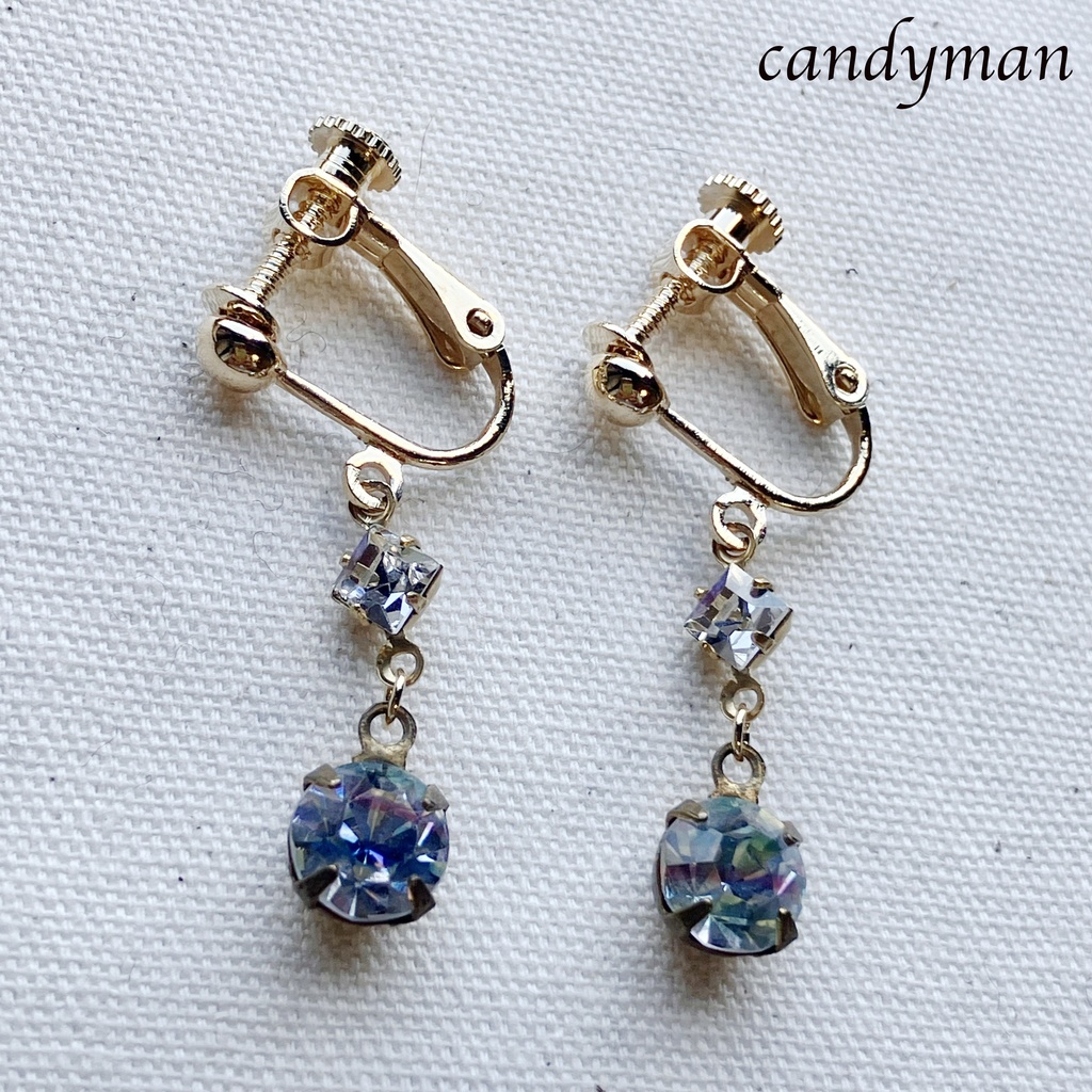 【送料込み】アイリス・クリスタル2粒ピアス ジャーマンヴィンテージ