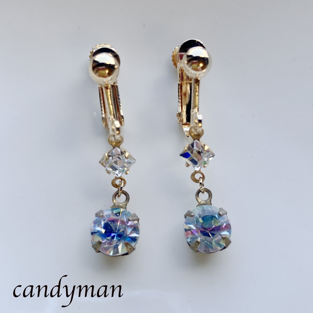 【送料込み】アイリス・クリスタル2粒ピアス ジャーマンヴィンテージ