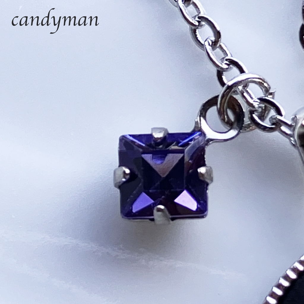 【送料込み】黒いお花の妖精カメオと紫色デッドストックスワロフスキーのネックレス