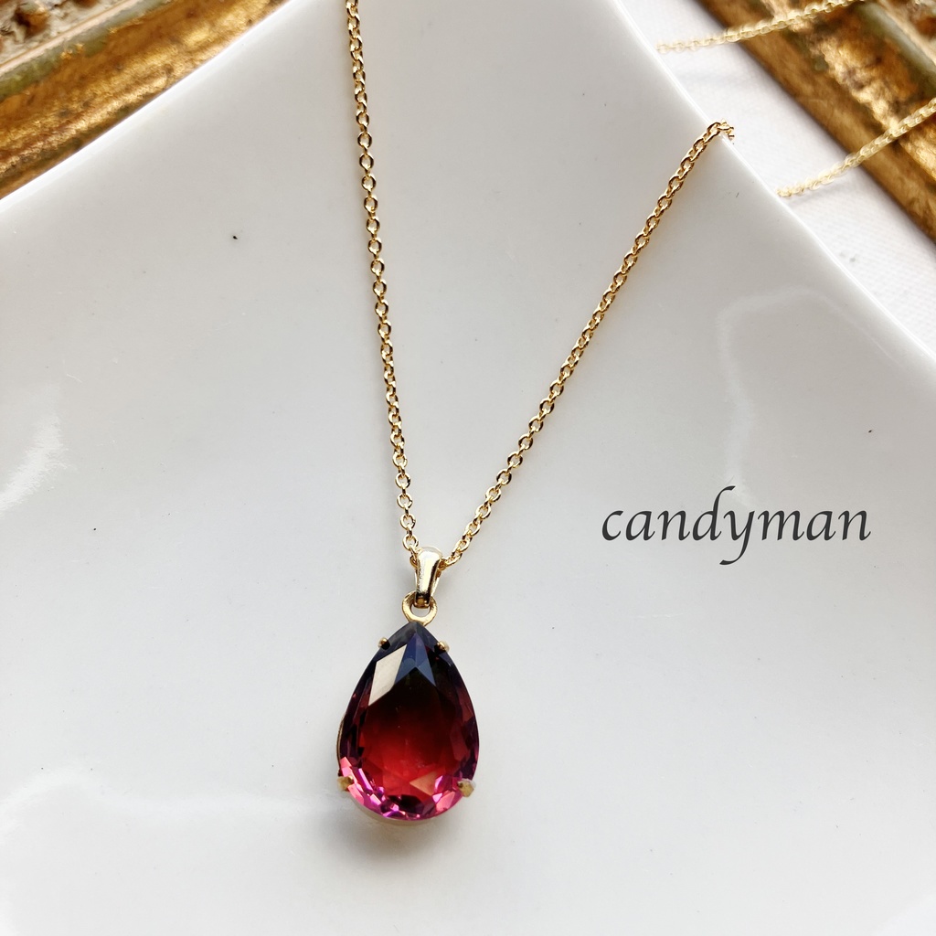 【送料込み】チャイナガラスのピンクと緑のグラデーションネックレス