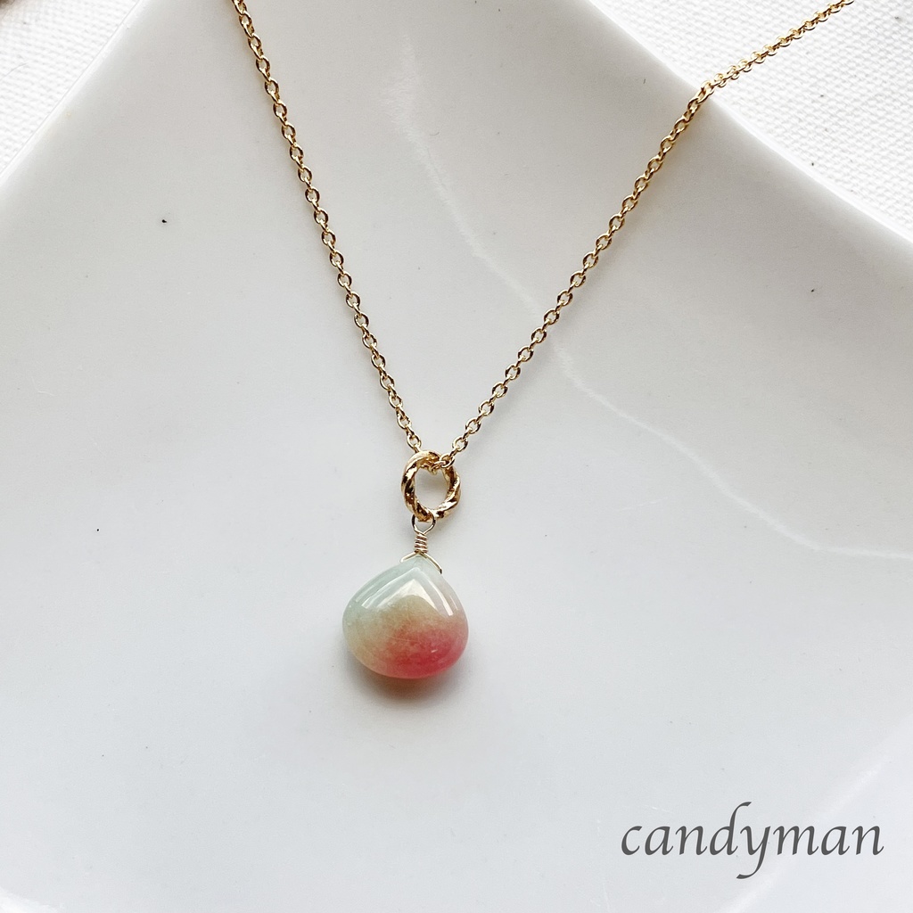 『新春セール10%OFF』【送料込み】レッド&グリーンのマーブル*キャンディジェードネックレス