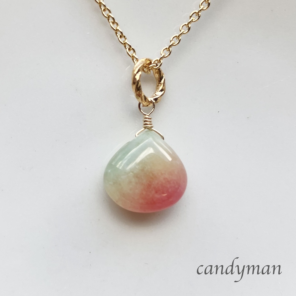 『新春セール10%OFF』【送料込み】レッド&グリーンのマーブル*キャンディジェードネックレス