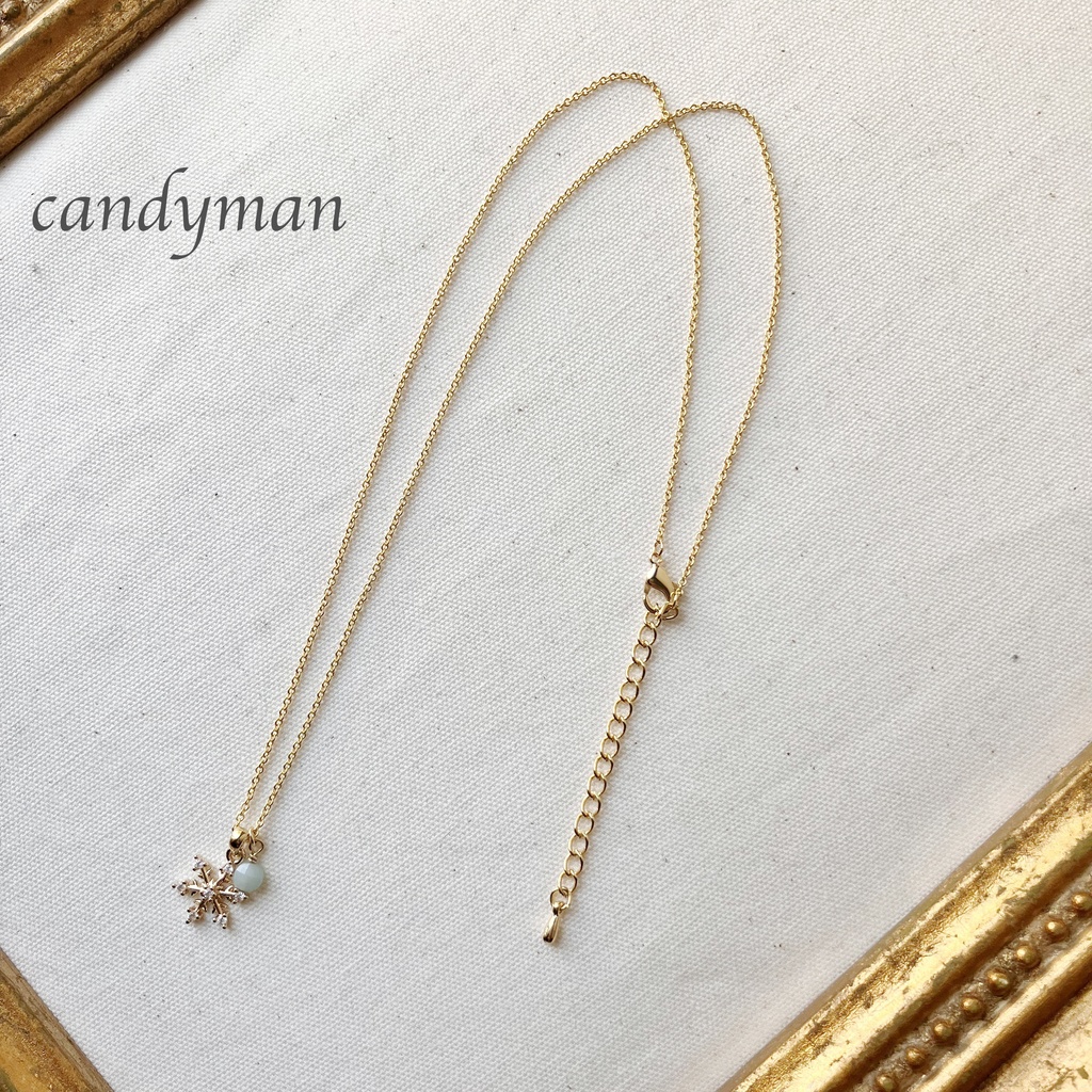 【送料込み】天然石アマゾナイトと雪の結晶のネックレス