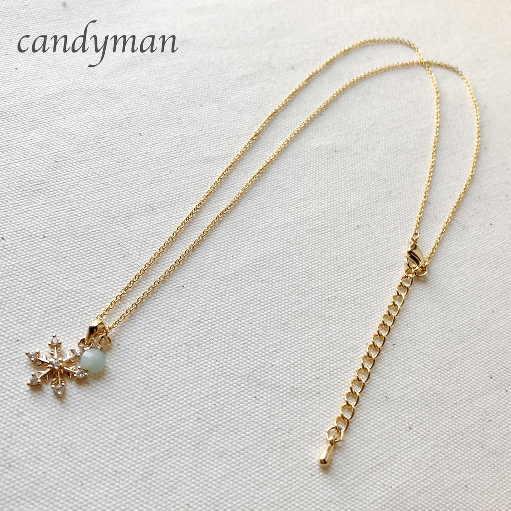 【送料込み】天然石アマゾナイトと雪の結晶のネックレス