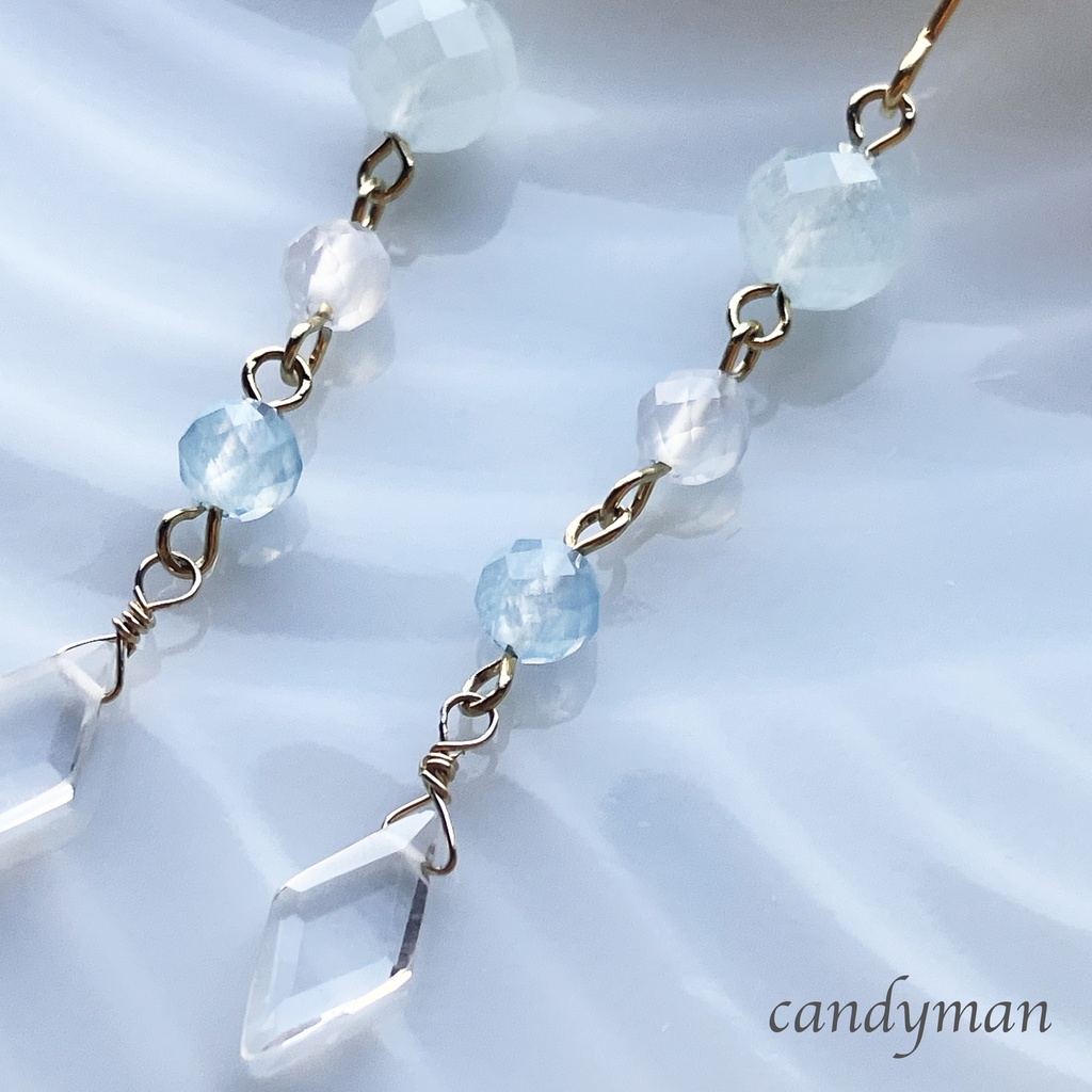 【送料込み】天然石アクアマリンの爽やか水色ピアス