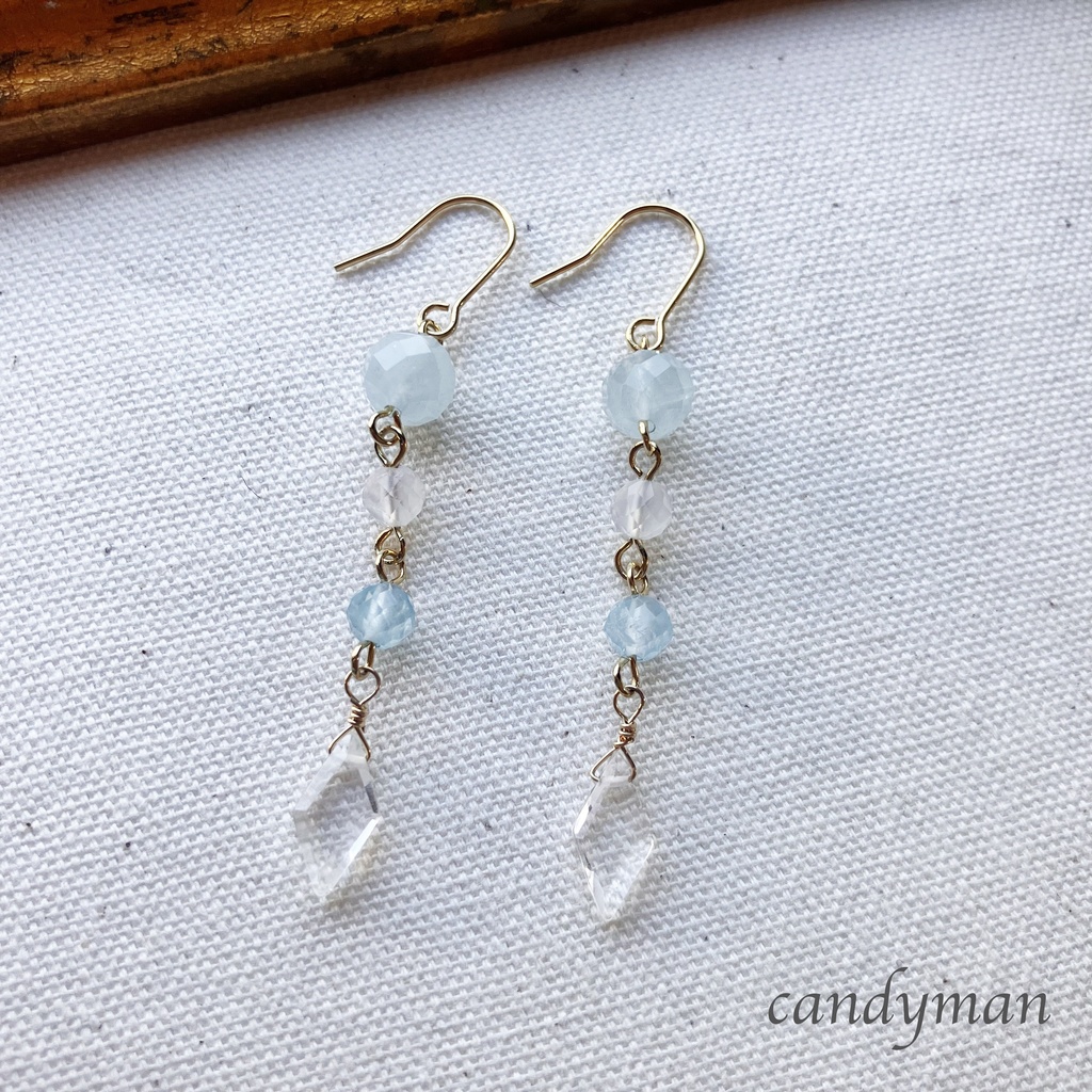 【送料込み】天然石アクアマリンの爽やか水色ピアス