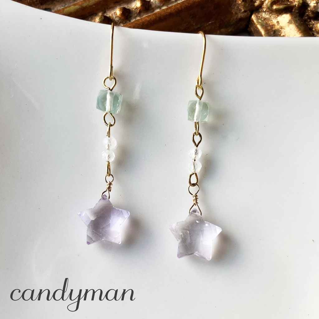 【値下げ1600円→1200円】【送料込み】天然石紫のアメジストお星様ピアス