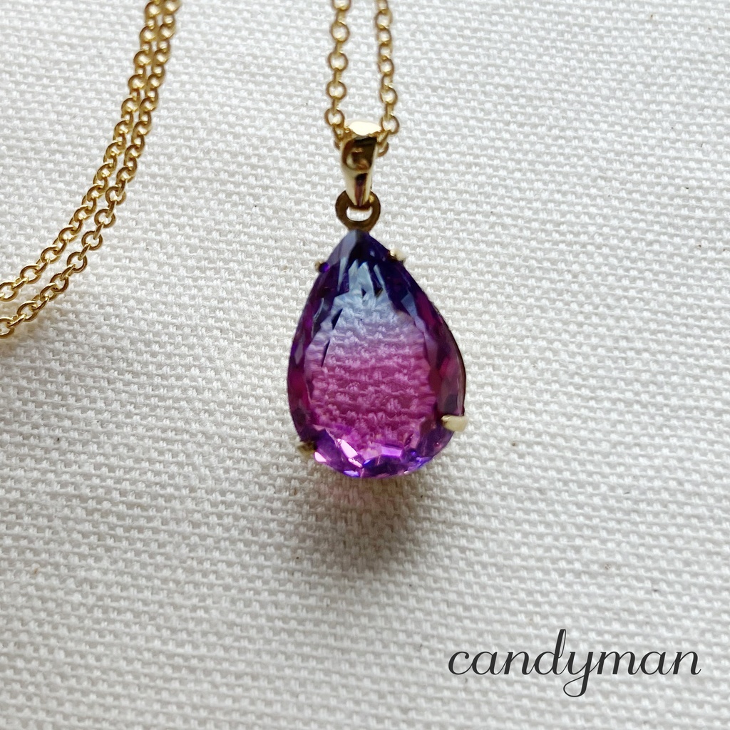 【送料込み】ブルーとローズピンクのグラデーションの可愛いチャイナガラスネックレス