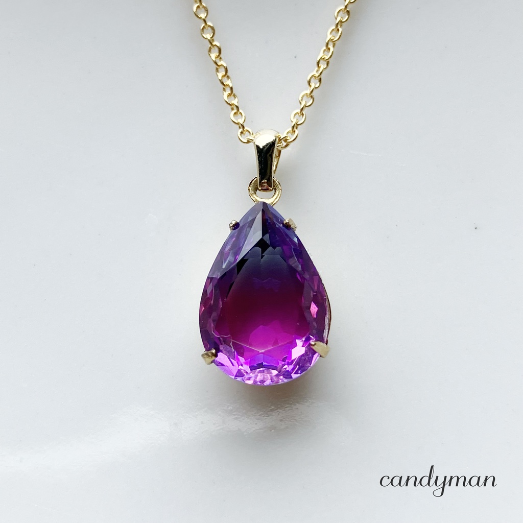 【送料込み】ブルーとローズピンクのグラデーションの可愛いチャイナガラスネックレス