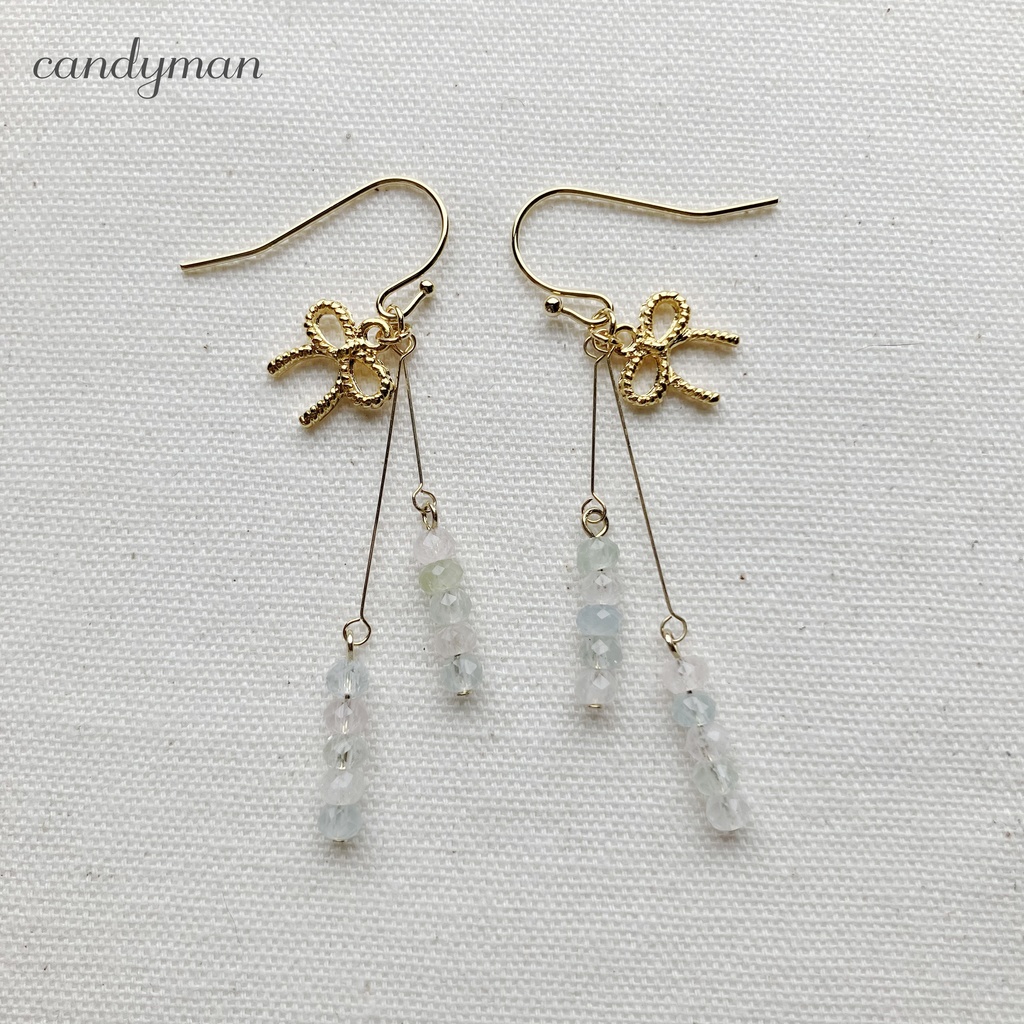 【送料込み】天然石パステルmixカラーのリボンピアス