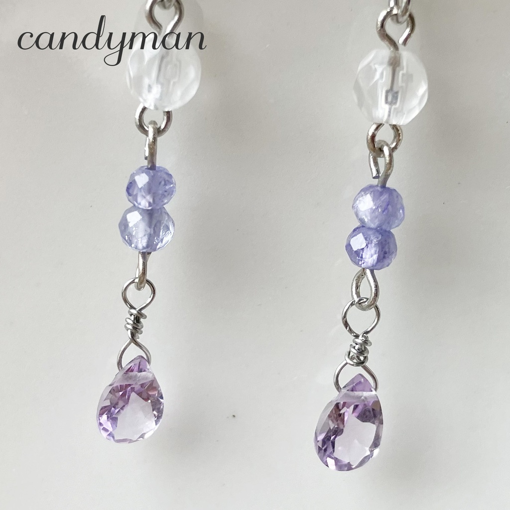 【送料込み】天然石アメジスト・タンザナイトのキラキラ紫陽花の雫ピアス