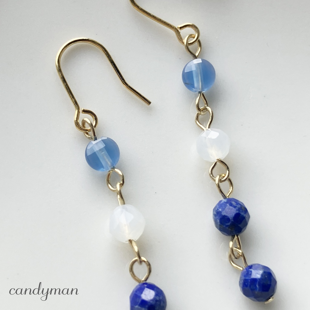 【送料込み】天然石ブルーアゲートやラピスラズリのブルー系の涼やかなピアス