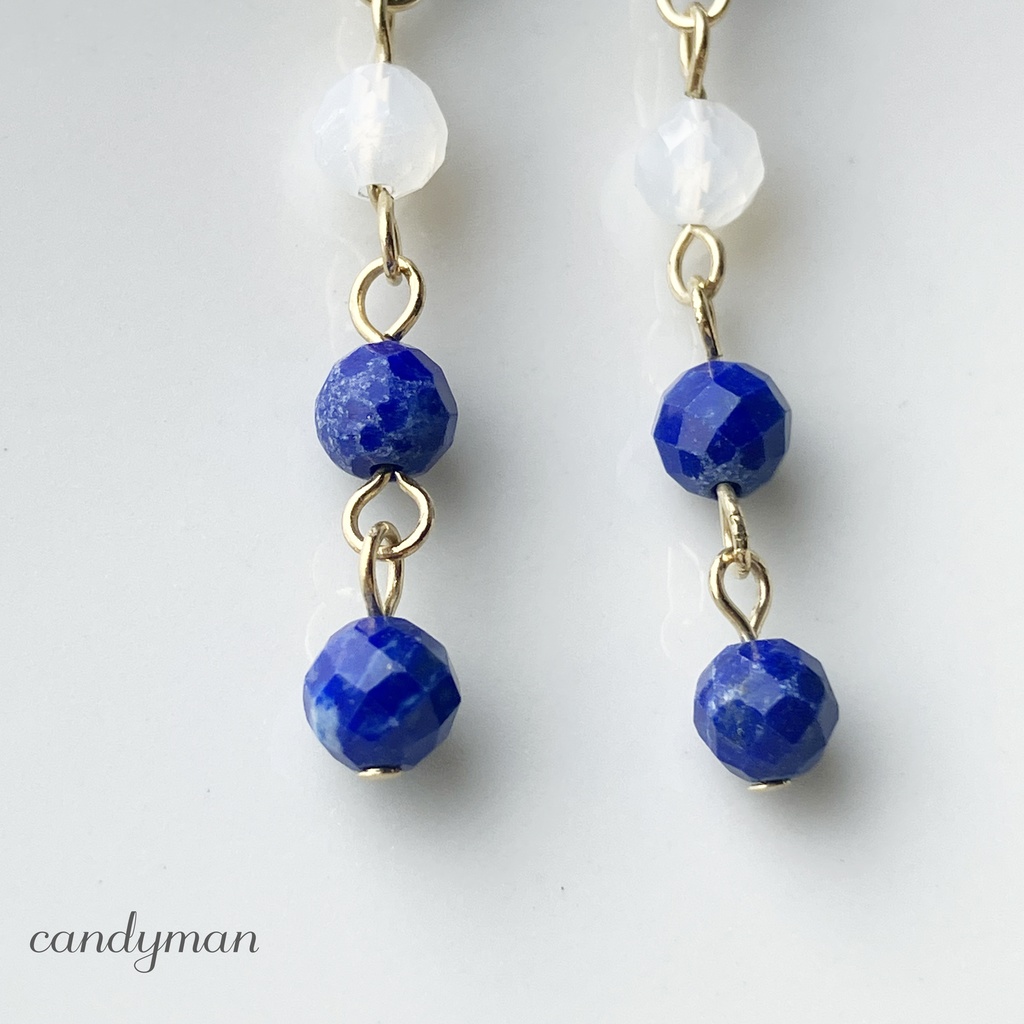 【送料込み】天然石ブルーアゲートやラピスラズリのブルー系の涼やかなピアス