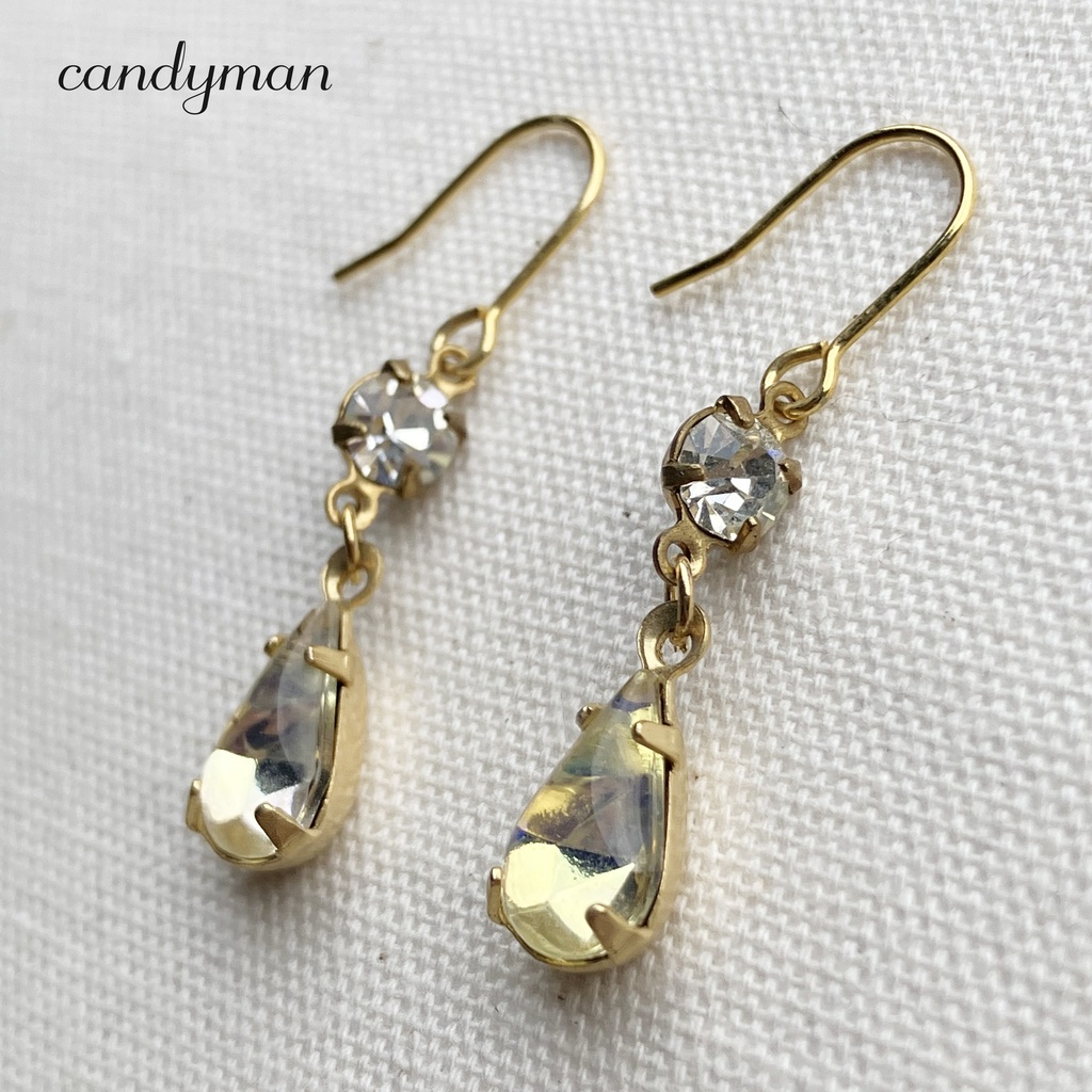 【送料込み】イエローとクリスタルのヴィンテージ2粒キラキラピアス