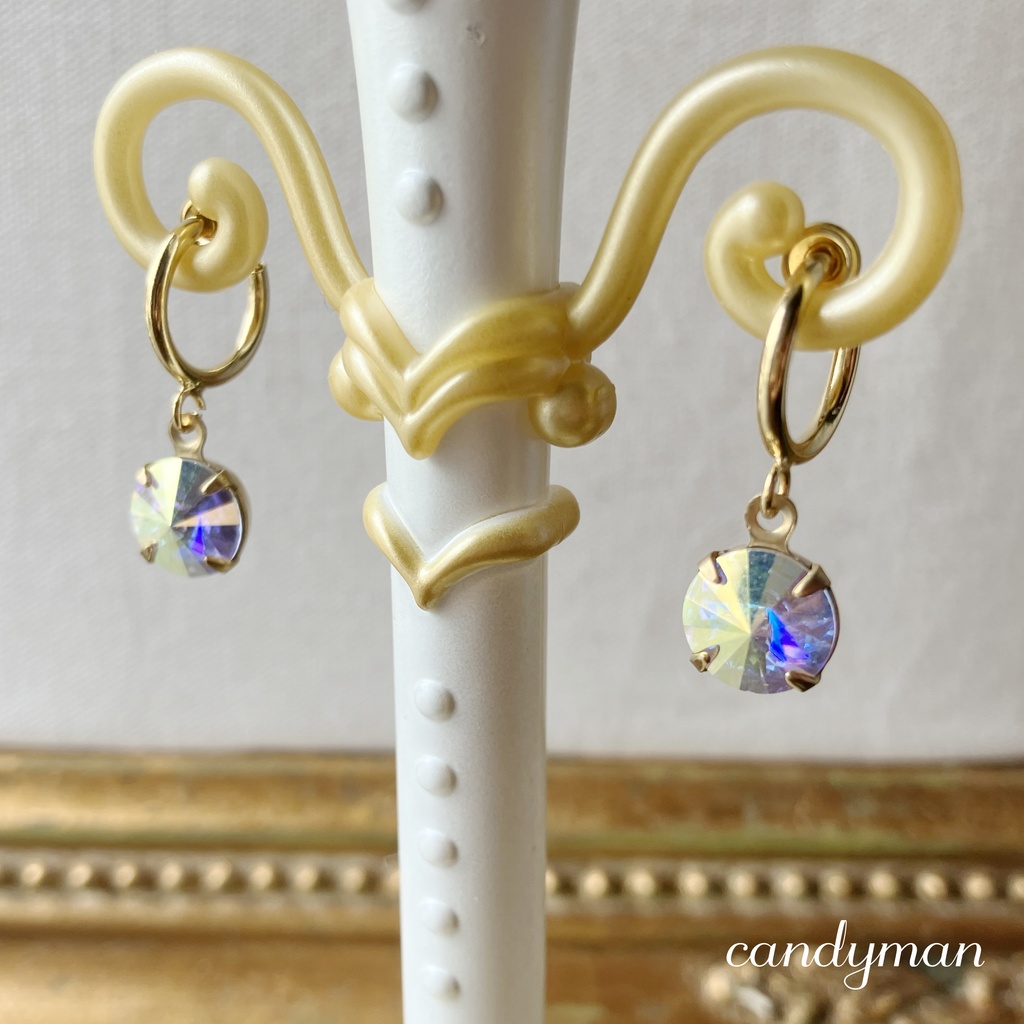 【送料込み】ヴィンテージクリスタルオーロラ シンプルなバネ式フープイヤリング