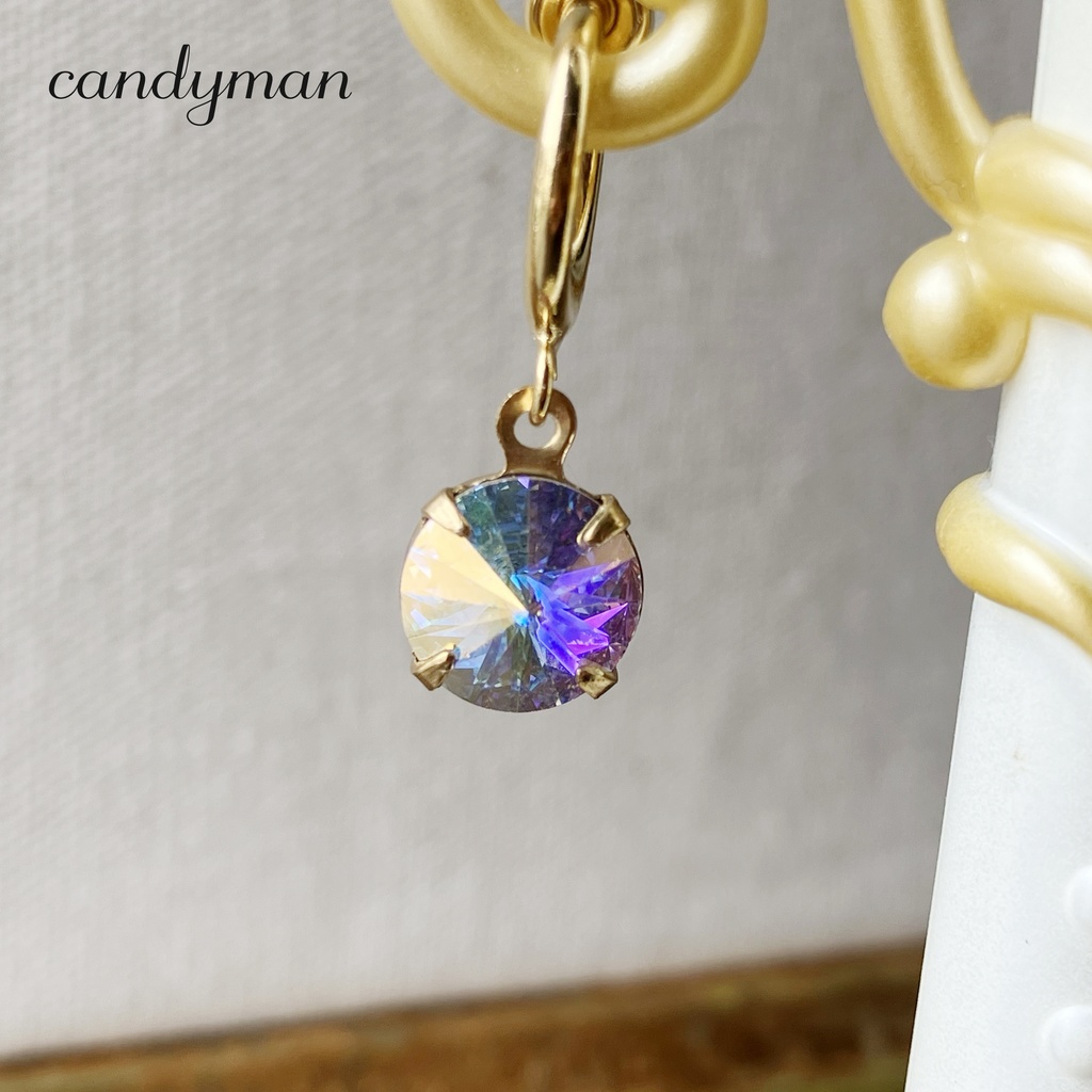 【送料込み】ヴィンテージクリスタルオーロラ シンプルなバネ式フープイヤリング