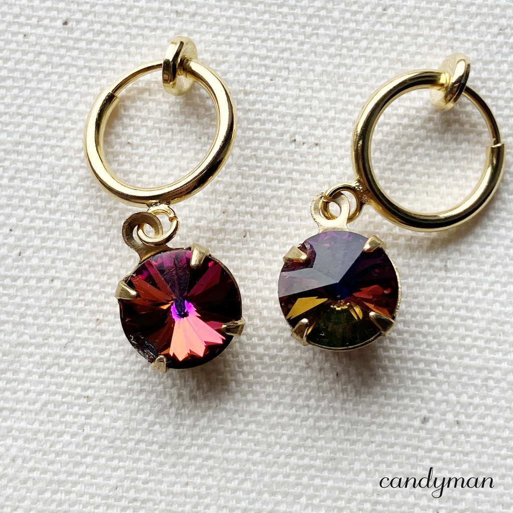 【送料込み】ヴィンテージヴォルケーノカラー シンプルなバネ式フープイヤリング(カケ有り)