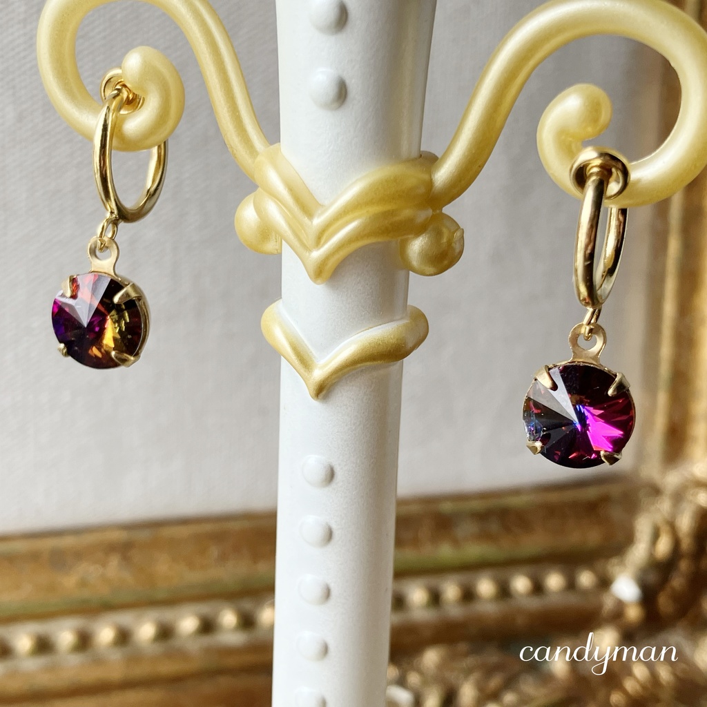 【送料込み】ヴィンテージヴォルケーノカラー シンプルなバネ式フープイヤリング(カケ有り)