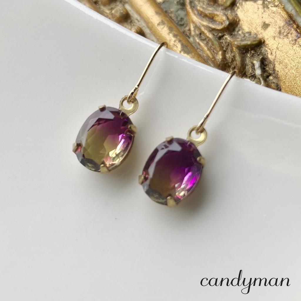 【送料込み】紫とキイロのチャイナガラスグラデーションピアス