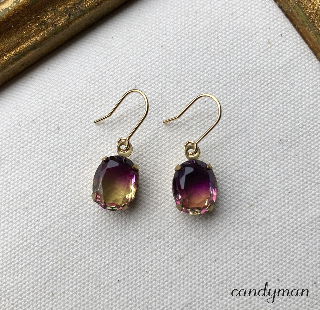 【送料込み】紫とキイロのチャイナガラスグラデーションピアス