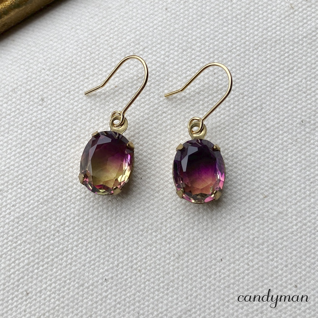 【送料込み】紫とキイロのチャイナガラスグラデーションピアス