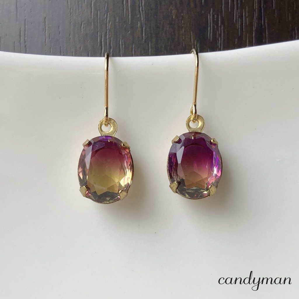 【送料込み】紫とキイロのチャイナガラスグラデーションピアス