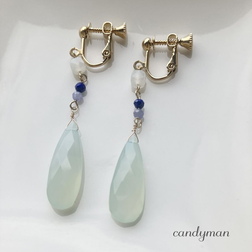 『新春セール10%OFF』【送料込み】天然石カルセドニーの可愛いパステルカラーイヤリング