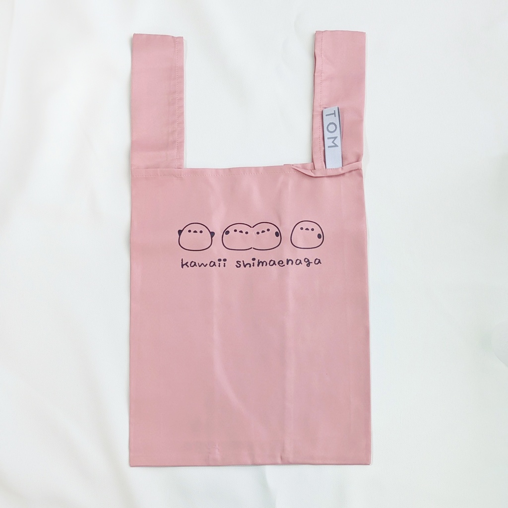 かわいいシマエナガのクルリトエコバッグ(スモークピンク)