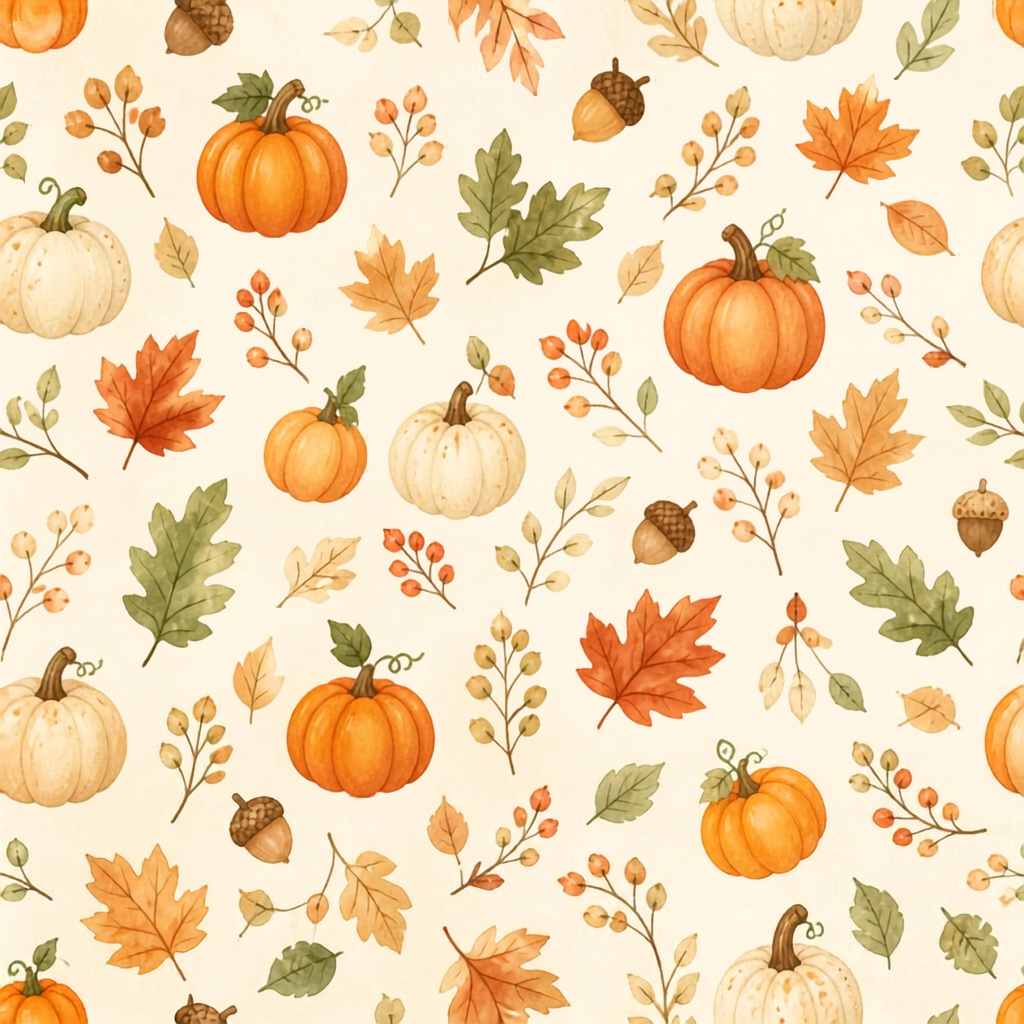 「秋とハロウィンの水彩デジタルペーパー4枚セット★かぼちゃ・おばけ・黒猫・森の動物」(Canva)