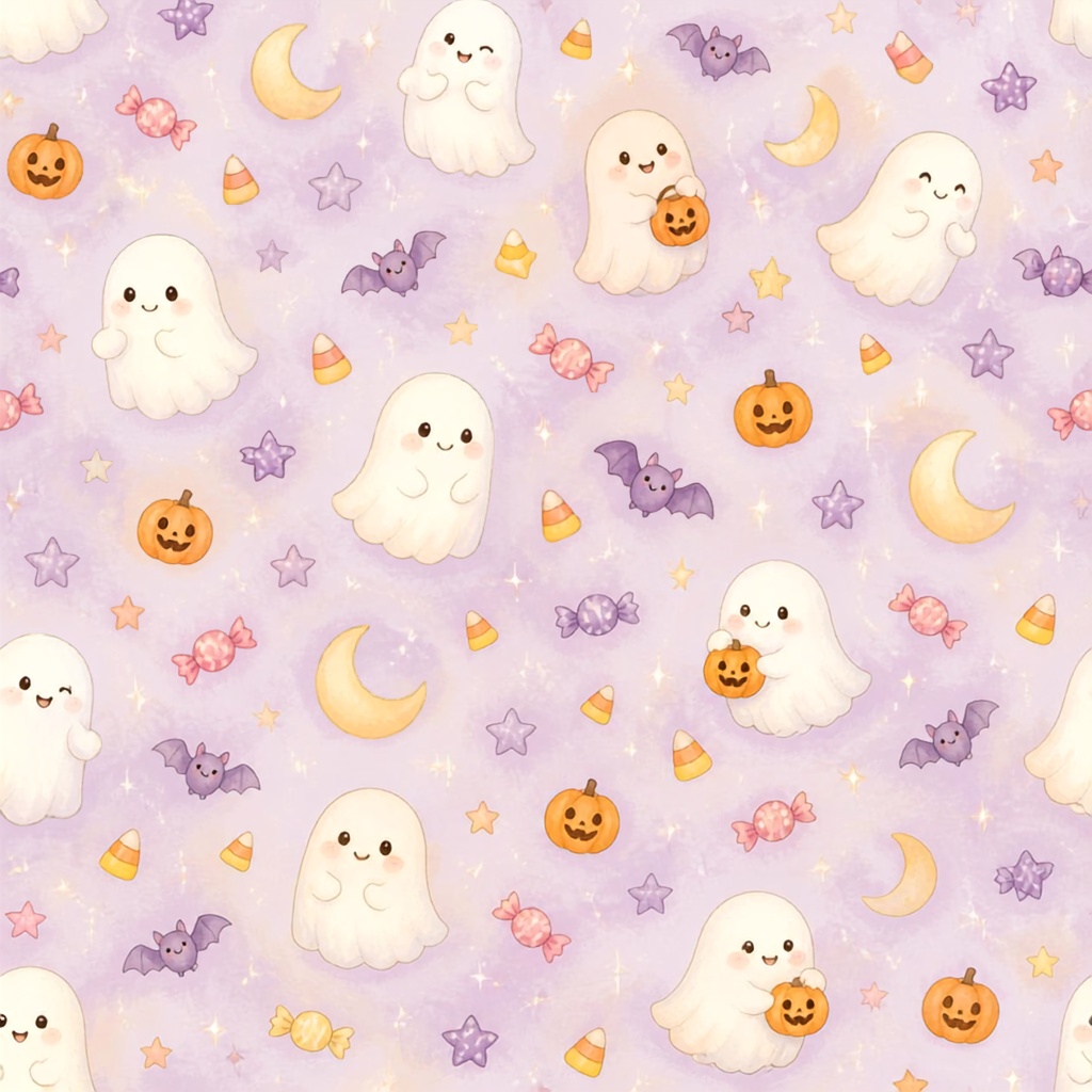 「秋とハロウィンの水彩デジタルペーパー4枚セット★かぼちゃ・おばけ・黒猫・森の動物」(Canva)