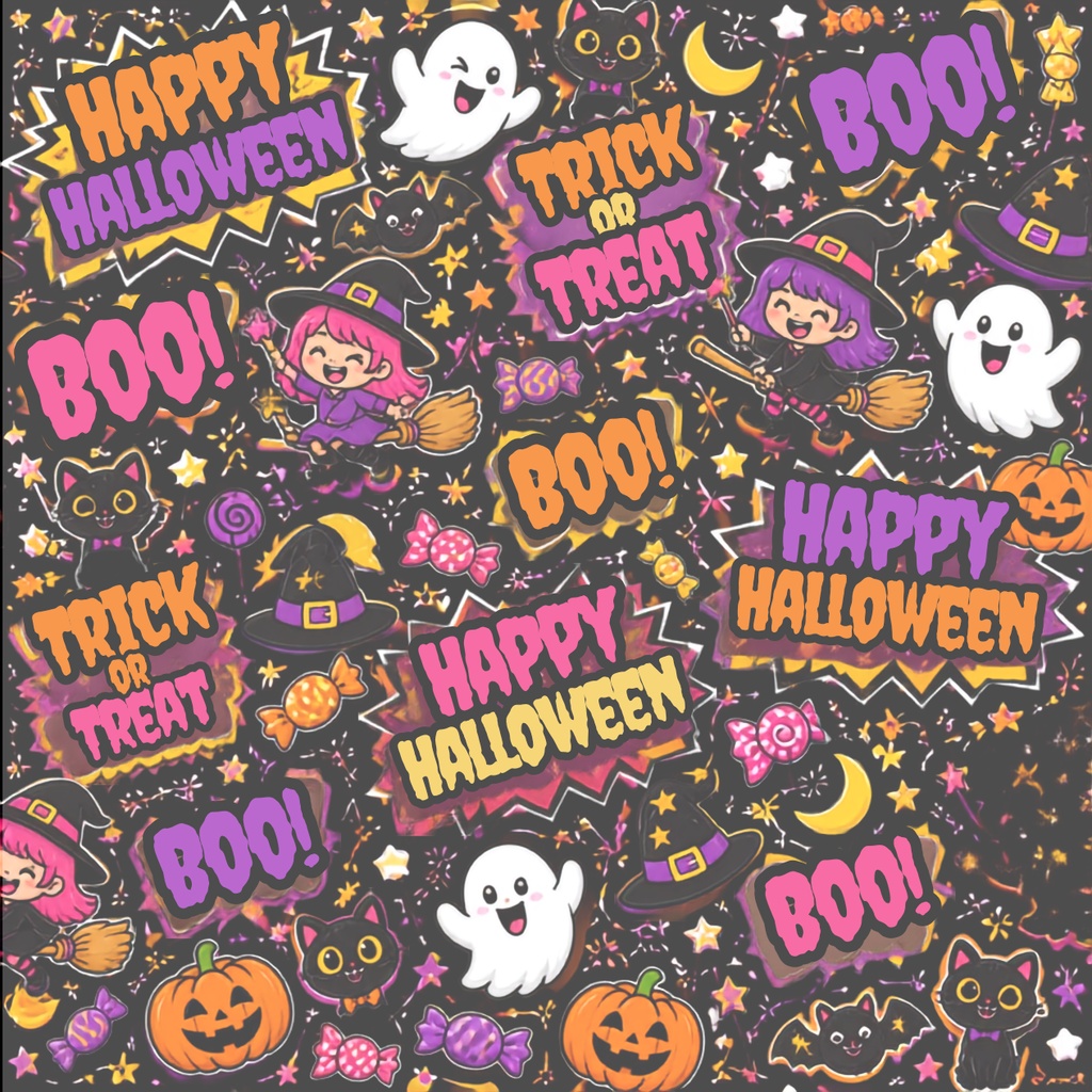 「カラフルPOPハロウィン★シームレスデジタルペーパー5枚セット」(Canva)