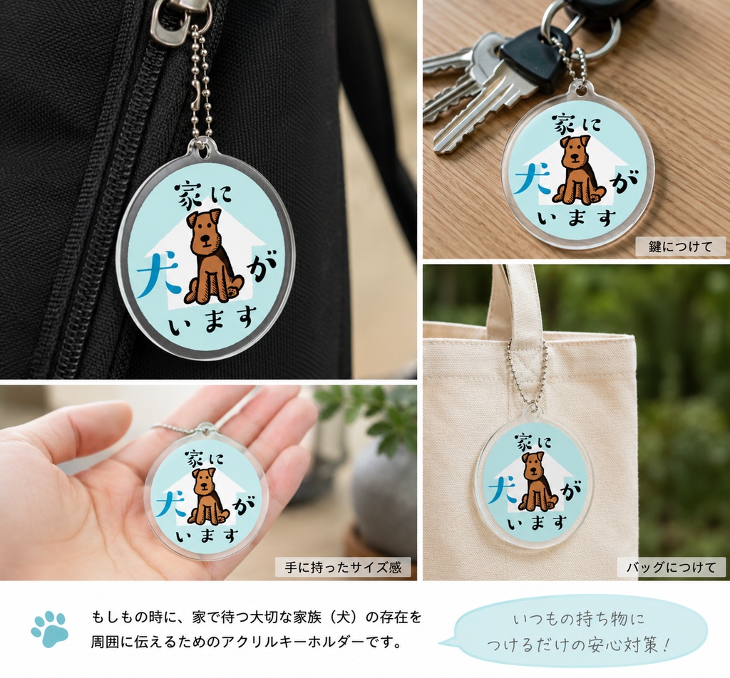 緊急時に伝える 愛犬在宅キーホルダー