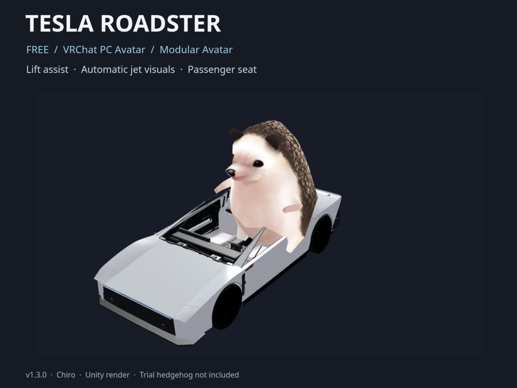 【無料／MA対応】Tesla Roadster｜VRChat PCアバター用車両パーツ