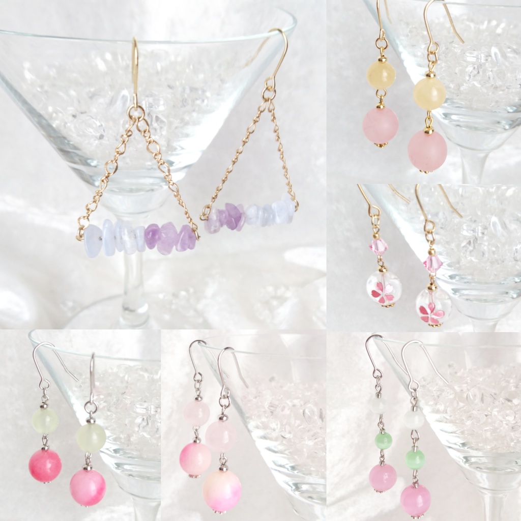 天然石の揺れる春色ピアス