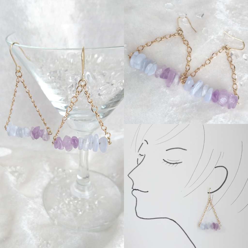 天然石の揺れる春色ピアス