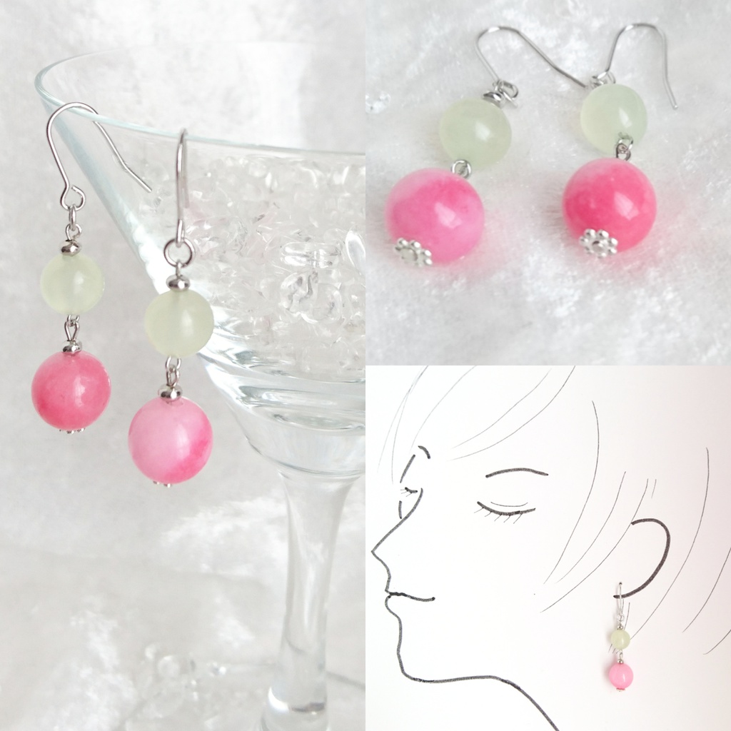 天然石の揺れる春色ピアス