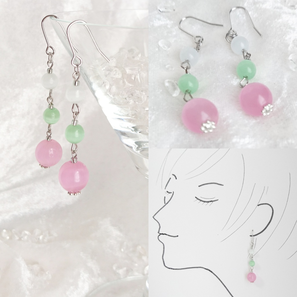 天然石の揺れる春色ピアス