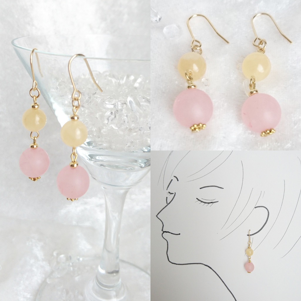 天然石の揺れる春色ピアス