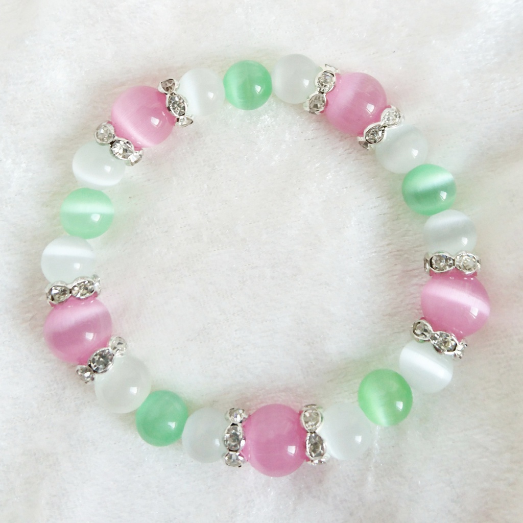 キャッツアイの春色ブレスレット・ピアス