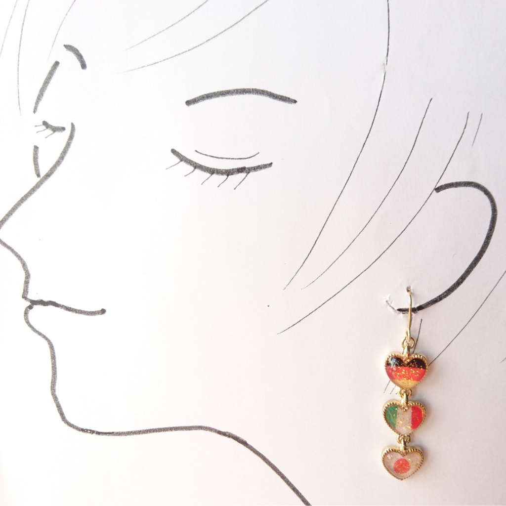 【ヘタリア】ハートの国旗イヤリング(※片耳のみ)【フランス/プロイセン/スペイン】